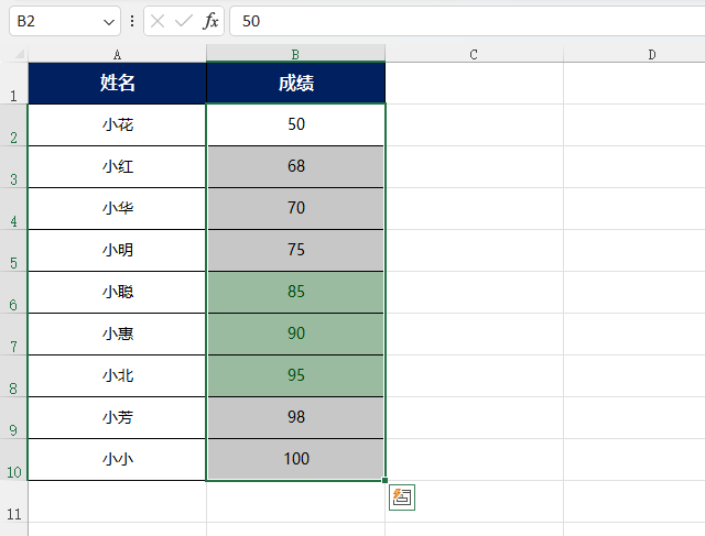 EXCEL2021O(sh)ý8090֮g@ʾGɫGɫı4